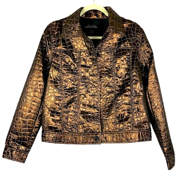 Donna Salyer's Fabulous Furs metallic croc textured light jacket Sz L